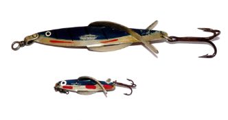 LURES (2): Pair of Hardy Model Fly Minnow metal baits 3.5? and 1.5? body lengths both stamped with