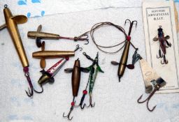 LURES: (9) Collection of 9 early baits incl. a Griffiths Patent 189 635 Devon with spiral fins a