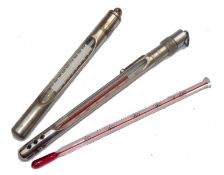 THERMOMETERS: (3) Pair of Hardy Bros. Alnwick named water thermometers nickel on brass two