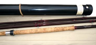 ROD: David Norwich Graphite 18? 4 piece salmon fly rod No.916 line rate 10/12 burgundy whipped low