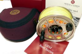 REEL: Hardy GEM Series 11/12 alloy hi tech salmon fly reel large arbour in as new condition rear