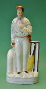 Fine and early Staffordshire ceramic cricket figure of George Parr (Nottinghamshire) c1860 - showing