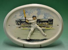 Victor Trumper – embossed oval wall plaque by C.A. King, Malmsbury depicting Trumper in full