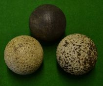 3x used guttie golf balls to incl bramble indistinctly stamped but possibly "Why Not" retaining most