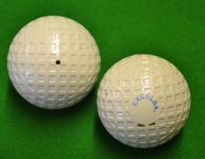 2x fine unused square dimple golf balls to incl an "Excelsa" with flat circular pole marks and a