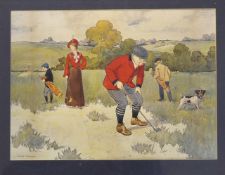 Victor Venner – "LOOKING FOR THE BALL" c.1903 golfing coloured lithograph - period comical golfing