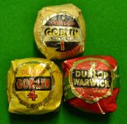 3x early Dunlop paper wrapped golf balls – to incl Goblin No.4 mesh in yellow wrapper, Goblin No.
