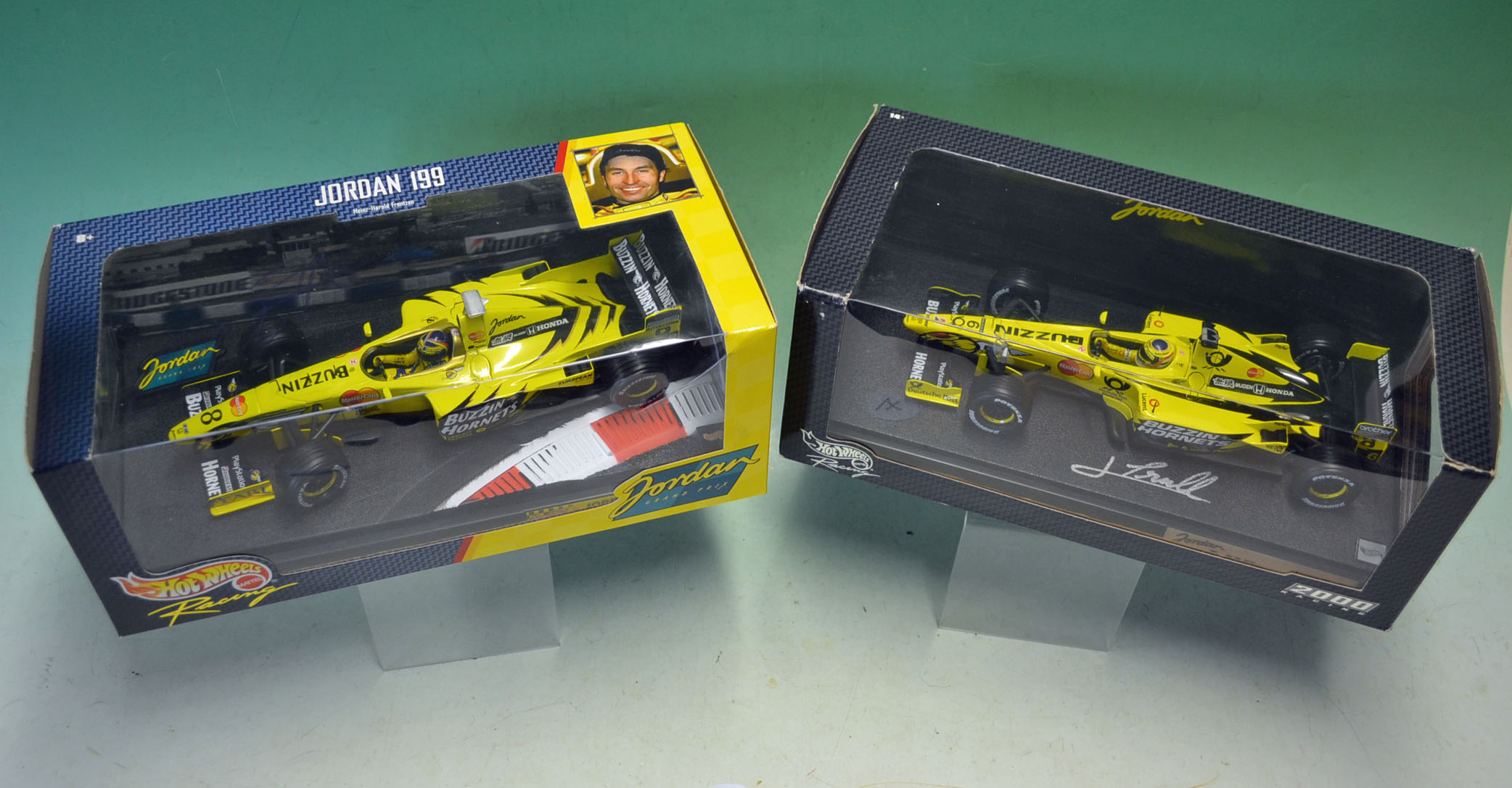 F.1 Motor Racing signed model cars - 2x Jordan Racing Hot Wheels F.1 Model Cars Signed by the