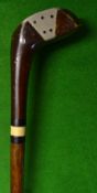 Rare Sunday golf walking stick with one piece alloy face/sole plate held by 5 pegs, ivorine collar