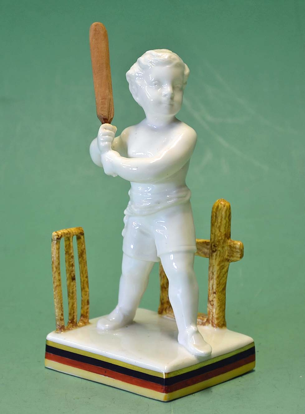 Scarce Minton porcelain cricket figure c1885 – comprising a white figure of a young boy holding a