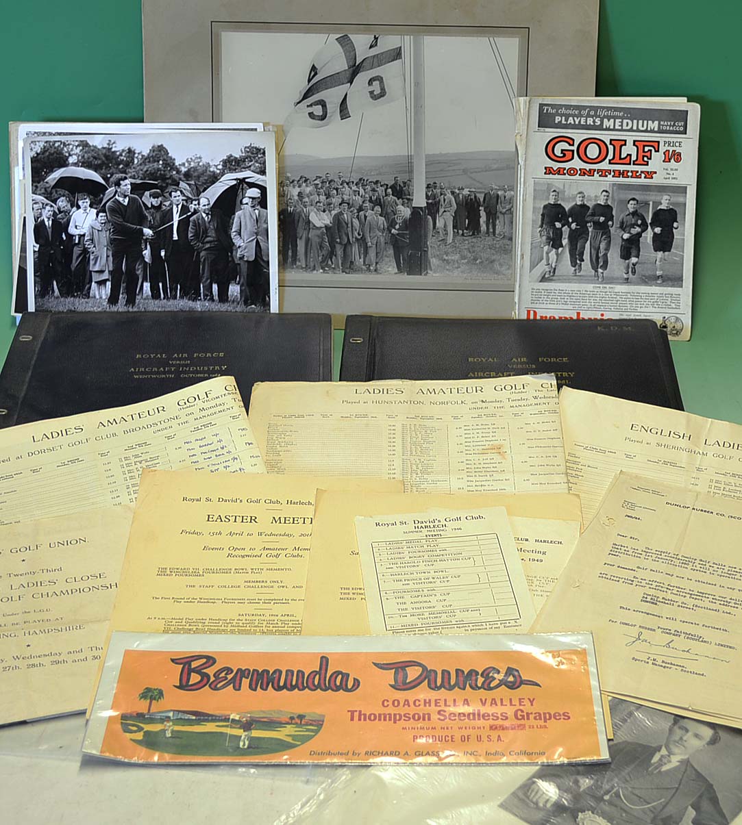 Collection of golfing ephemera, photographs and programmes et al from the 1946 onwards to incl 4x