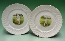 Sidney F Barnes – pair of Staffordshire ware cricket plates – both centres with colour printed