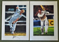 2x Cricket icons signed colour cricket ltd ed prints – to incl Ian Botham and Shane Warne – no. 19/