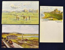 3x St Andrews colour golfing postcards – to incl "From The Links", "Martyrs Monument and Links St