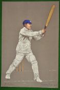 Original Chevalier Taylor colour lithograph cricket print 1905 – titled G H Hirst - printed by