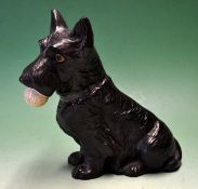 North British Rubber Co., Black Scottie Dog advertising figure – c/w tartan collar and holding a