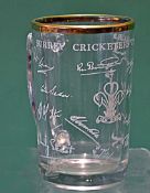 1950s "Surrey Cricketer` s" Commemorative Cut Glass signed tankard" – glassware half pint tankard is