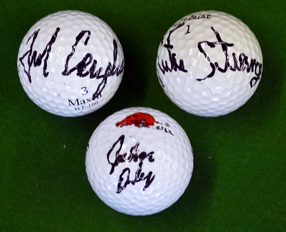 3x major golf winners personal signed golf balls –to incl Fred Couples Maxfli HT100 Balata, Curtis