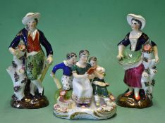 3x Staffordshire Style ceramic family group of figures to incl a small group of 3x children