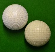 2x guttie golf balls to incl Helsby National bramble pattern white painted golf ball and a line
