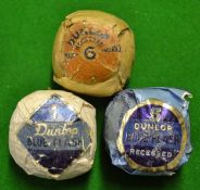 3x various Dunlop wrapped golf balls to incl rare early brown labelled Dunlop Recessed No.6, 2x Blue
