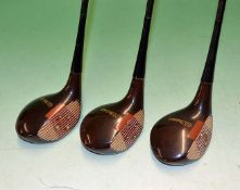 Set of 3 A.A. Mitchell early plastic coated s/s persimmon woods – to incl driver, 2 and 3 wood all