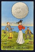 Rare Springvale golf ball coloured postcard c1905 – titled "The Hawks are Flying" used and franked