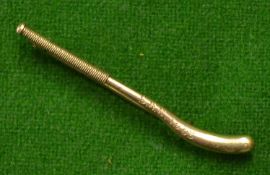 Hockey – 1903 hockey stick bar brooch stamped 9ct and engraved to the head S.R.E. 1903 – overall 1.