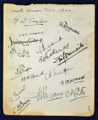 Scarce 1924 Signed South Africa Cricket Team Autograph Album Page – comprising 16x signatures