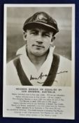 Don Bradman signed cricket postcard - titled "Records Broken or Equalled by Don Bradman Australia"