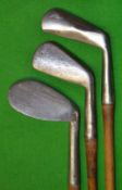 3x various irons to incl J H Taylor Autograph diamond back jigger, a large stainless head niblick