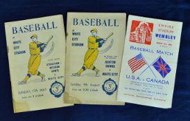 1930/40s White City Baseball programmes – to incl v Ashton Hawkes National Cup 3rd round ` 36, v