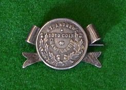 1922 St Andrews Boys Golf Championship silver fob hallmarked Birmingham 1922 mounted with silver