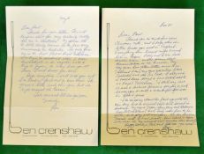 Ben Crenshaw 2x personal hand written golf letter c1982 – interesting content thanking Paul for