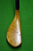 Fine R Simpson Carnoustie long nose scare neck golden beech wood putter c1890 fitted with Spalding