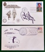 2x 1980s US Open Golf Championship Commemorative FDC` s one signed by US Open Champion Curtis