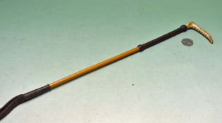 Fine Childs Hunting crop with bone handle, plaited band and fitted with greenheart shaft and leather