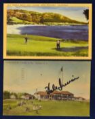 2x US Open Championship Golf Course coloured postcards c1940s one signed to incl Pinehurst No.1