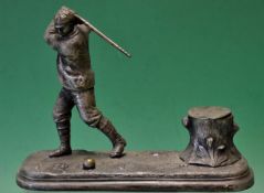 Victorian plated Golfing inkwell and stand – featuring a golfer at the top of swing mounted on a