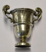 Miniature and interesting silver trophy – engraved to the bowl "England Beat Ireland by 2 and 1-