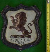Rare 1959 Ryder Cup Golf Tournament G.B &I team golf bag shield crest - encased leather bound