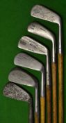 6x assorted irons to incl fine Spalding concentric back cleek, Thistle brand 2 iron, Maxwell mid