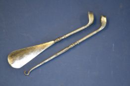 2x early silver golf club shoe accessories c1908 - to incl a shoe horn and button lace hook – each