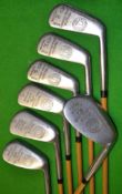 Fine set of Nicoll Indicator praline plastic coated s/s irons all stamped with Nicoll Hand of