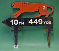 Collection of cast iron golf hole tee markers – each mounted with a tiger and the number of the hole