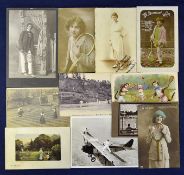 Selection of early Tennis Postcards from 1880/1920s including 4x topographical tennis scenes incl