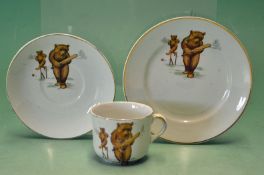 Small Childs Teddy Bear Cricketers cup, saucer and side plate – each decorated with bears playing