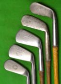 5x good playable smf irons to incl 2x J.H Taylor Autograph deep face "Mashie Irons" one with shaft