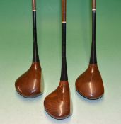 Set of 3 "All American" Model A praline coated s/s woods – all fitted with original leather grips.
