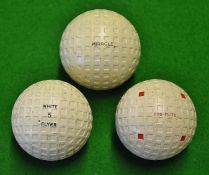 3x unused early rubber core square dimple pattern golf balls to incl large size Wilson "Miracle"